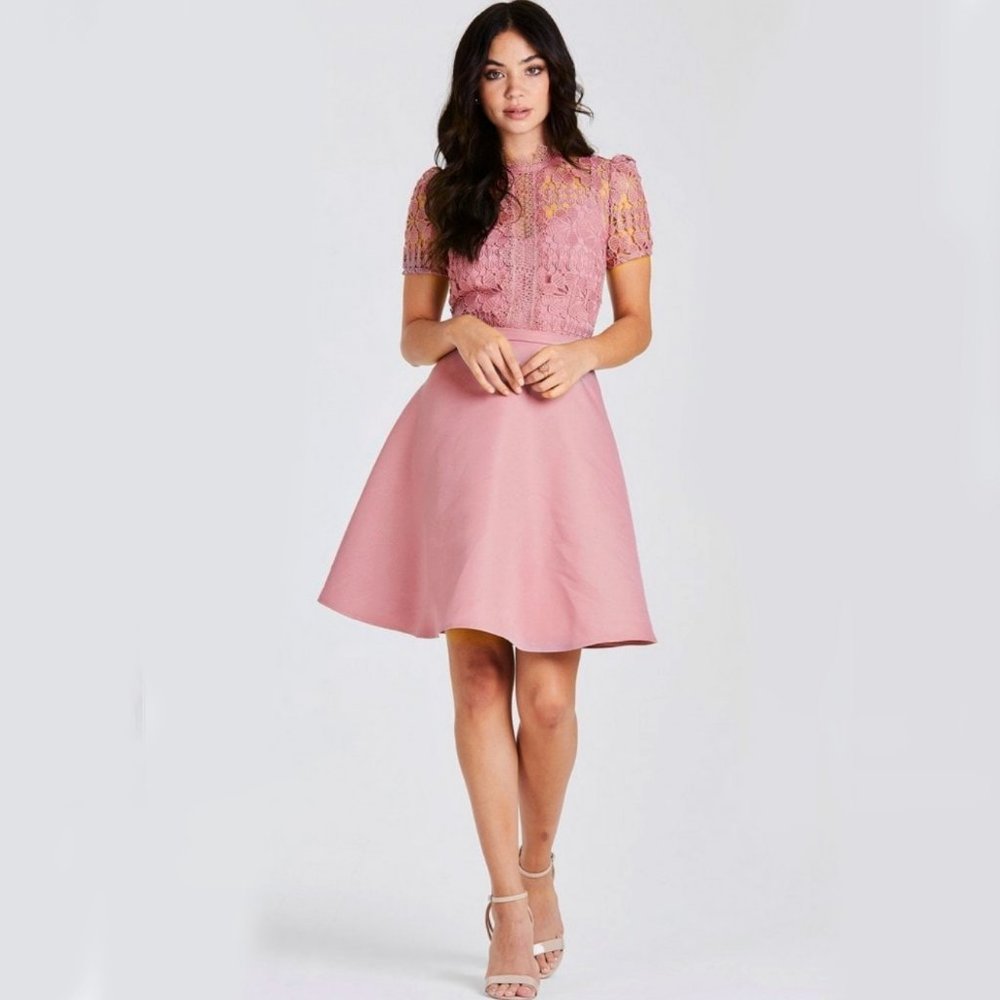 New! LITTLE MISTRESS Fit & Flare Dress Alanis Blush Lace‎ Mini Skater 6 Zipper